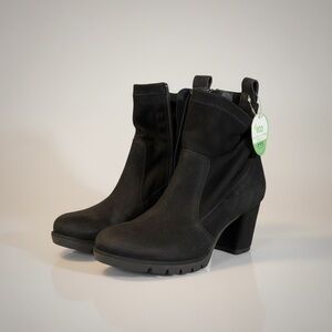Paul Green Black Suede Block Heel Ankle Boots